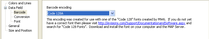 Instructions for installing barcode fonts - must download and install fonts from the Evisions website.
